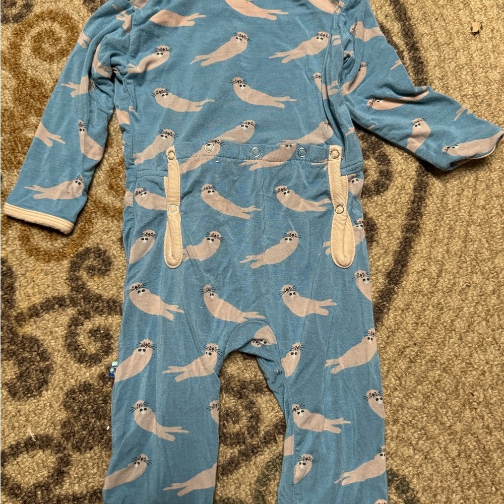 Kickee Pants Aqua Seal Print Kids Footie - Picture 2 of 3